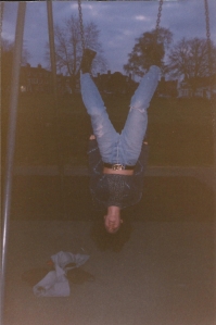 Lisa - early Parkour on Tenterden rec at night, 1995